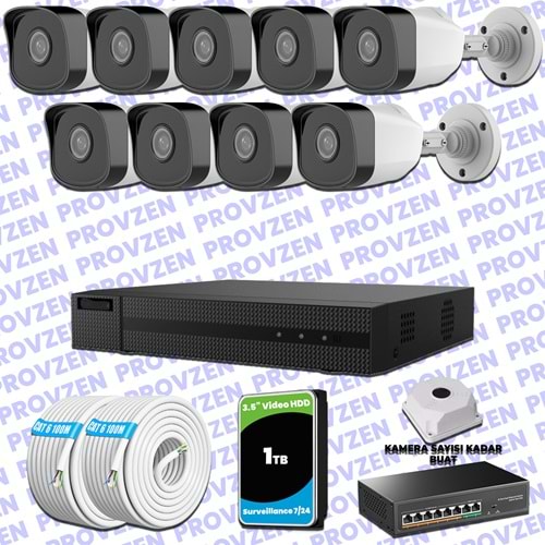 Provzen HiLook 9 IP Kameralı Full HD 1080p Güvenlik Kamerası Seti