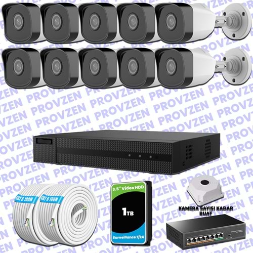 Provzen HiLook 10 IP Kameralı Full HD 1080p Güvenlik Kamerası Seti