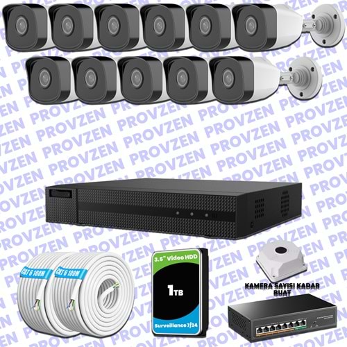 Provzen HiLook 11 IP Kameralı Full HD 1080p Güvenlik Kamerası Seti