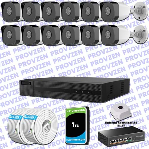 Provzen HiLook 12 IP Kameralı Full HD 1080p Güvenlik Kamerası Seti