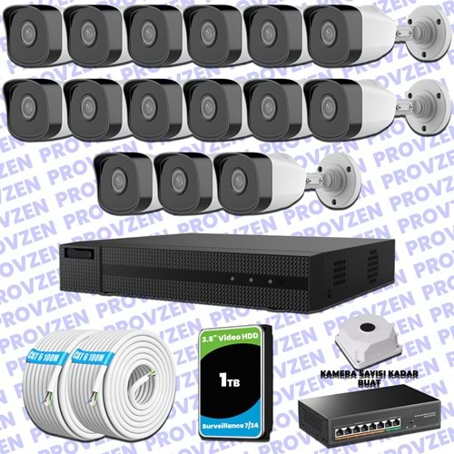 Provzen HiLook 15 IP Kameralı Full HD 1080p Güvenlik Kamerası Seti