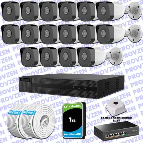 Provzen HiLook 16 IP Kameralı Full HD 1080p Güvenlik Kamerası Seti