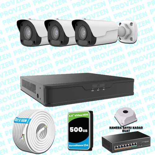 Provzen UNV 3 Kameralı IP Full HD Güvenlik Kamerası Seti