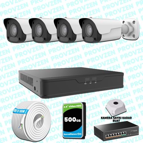 Provzen UNV 4 Kameralı IP Full HD Güvenlik Kamerası Seti