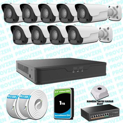 Provzen UNV 9 Kameralı IP Full HD Güvenlik Kamerası Seti