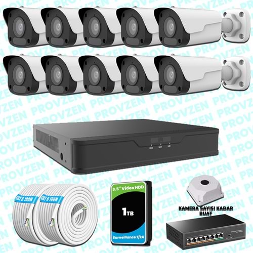 Provzen UNV 10 Kameralı IP Full HD Güvenlik Kamerası Seti