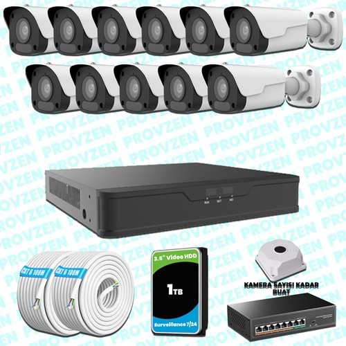 Provzen UNV 11 Kameralı IP Full HD Güvenlik Kamerası Seti
