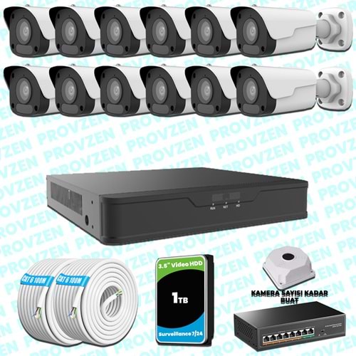 Provzen UNV 12 Kameralı IP Full HD Güvenlik Kamerası Seti