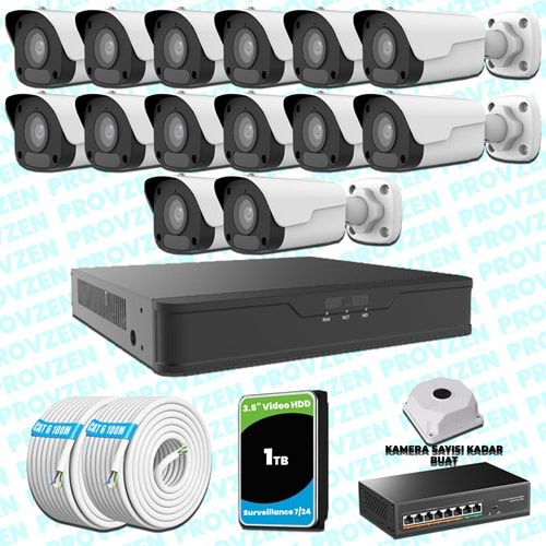 Provzen UNV 14 Kameralı IP Full HD Güvenlik Kamerası Seti