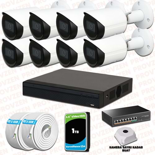 Provzen Dahua 8 Kameralı IP 1080P Gece Görüşlü Güvenlik Kamerası