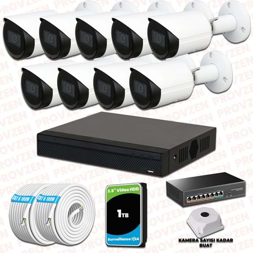 Provzen Dahua 9 Kameralı IP 1080P Gece Görüşlü Güvenlik Kamerası