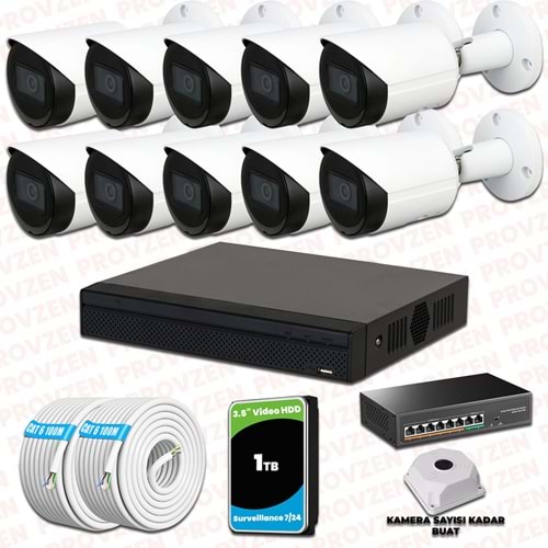 Provzen Dahua 10 Kameralı IP 1080P Gece Görüşlü Güvenlik Kamerası