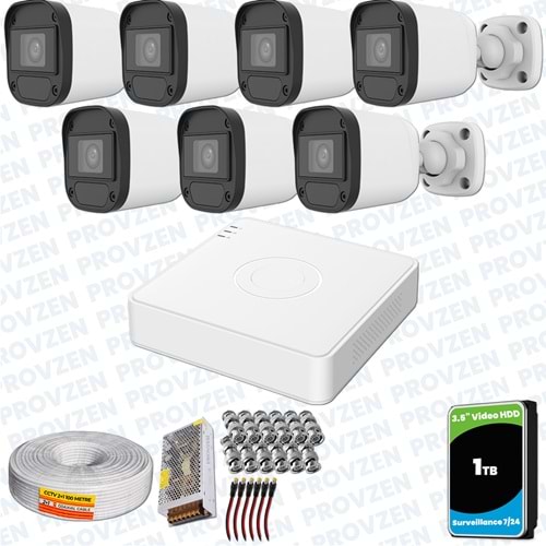 Provzen Hikvision Unv 7'li Full HD Güvenlik Kamerası Set Gece Görüş, Mikrofon, Olay Anında Bildirim