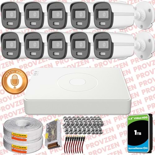 Provzen Hikvision 10'lu Full HD Güvenlik Kamerası Set 7/24 Renkli, Mikrofonlu, Olay Anında Bildirim