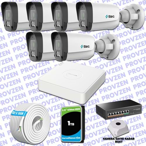 Provzen TTec Hikvision 6 Kameralı IP Full HD Mikrofonlu Güvenlik Kamerası