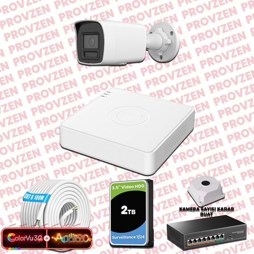 Provzen Hikvision 1 Kameralı 6MP IP ColorVu 3.0 Güvenlik Sistemi AI İnsan Araç Algılama Çift Yönlü Ses ve Işıklı Alarm