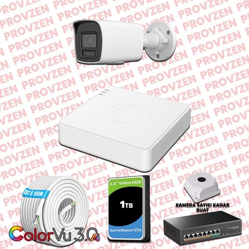 Provzen Hikvision 1 Kameralı 4MP IP ColorVu 3.0 Güvenlik Sistemi AI İnsan Araç Algılama Mikrofon ve Işıklı Alarm