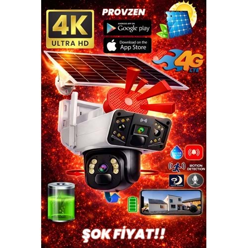 Çift Kameralı Güneş Enerjili 6MP Bataryalı Güvenlik Kamerası PIR Sensörlü Yapay Zeka Destekli