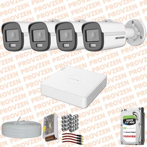 PROVZEN HIKVISION COLORVU GECE RENKLİ 4 KAMERALI SET 500GB HDD