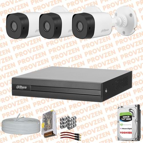 PROVZEN DAHUA 3 KAMERA FULLHD GÜVENLİK KAMERASI SET 500GB HDD