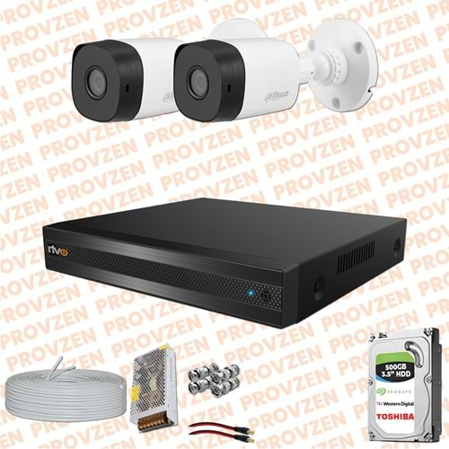 PROVZEN RV DAHUA 2 KAMERA FULLHD GÜVENLİK KAMERASI SET 500GB HDD