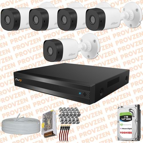 PROVZEN RV DAHUA 5 KAMERA FULLHD GÜVENLİK KAMERASI SET 1TB HDD