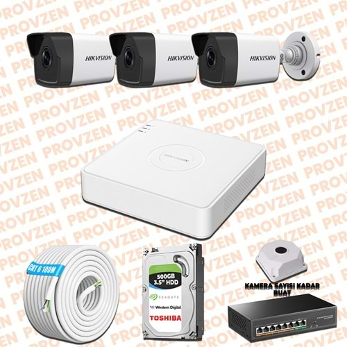 PROVZEN HIKVISION 3 KAMERALI İP KAMERA SETİ 1080P MİKROFONLU