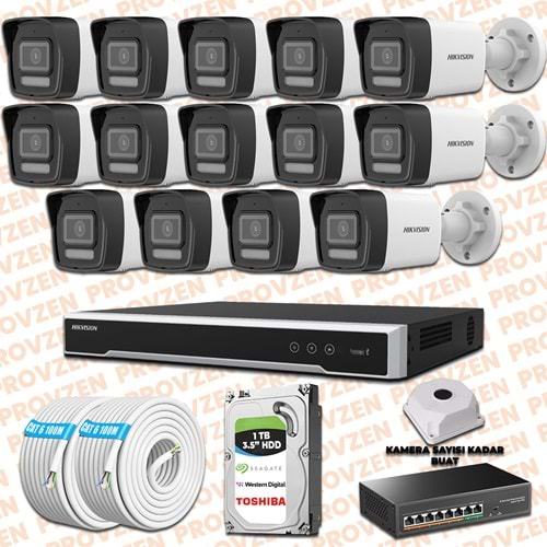 PROVZEN HIKVISION İP 14 KAMERALI SET 1080P COLORVU MİKROFONLU