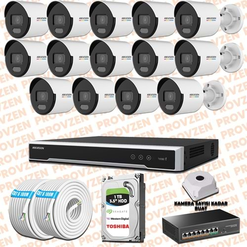 PROVZEN HIKVISION 14 KAMERA İP SET 7/24 RENKLİ COLORVU MİKROFONLU