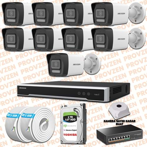 PROVZEN HIKVISION 9 İP KAMERALI 4MP HİBRİT COLORVU KAMERA SETİ