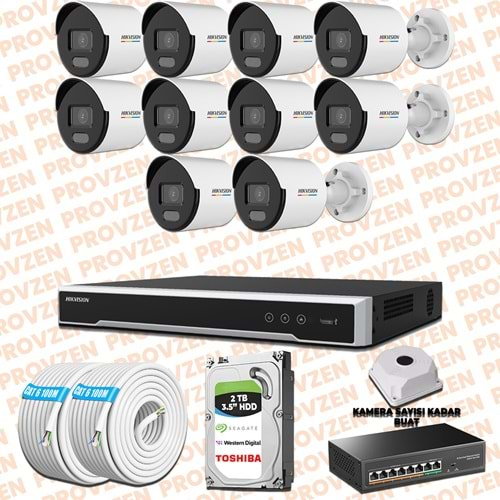 PROVZEN HIKVISION 10 İP KAMERALI 4MP COLORVU DAHİLİ MİKROFON SET