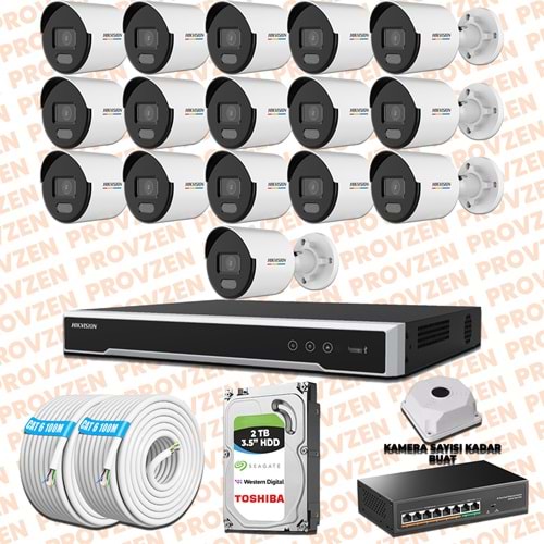 Provzen Hikvision 16 İp Kameralı 4mp Colorvu Dahili Mikrofon Set