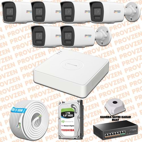 PROVZEN HIKVISION 6 İP KAMERALI COLORVU HİBRİT GÜVENLİK KAMERASI