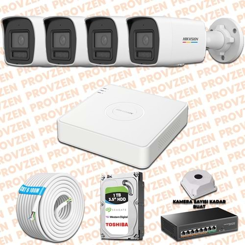 PROVZEN HIKVISION 4 İP GÜVENLİK KAMERASI SETİ 4MP COLORVU HİBRİT