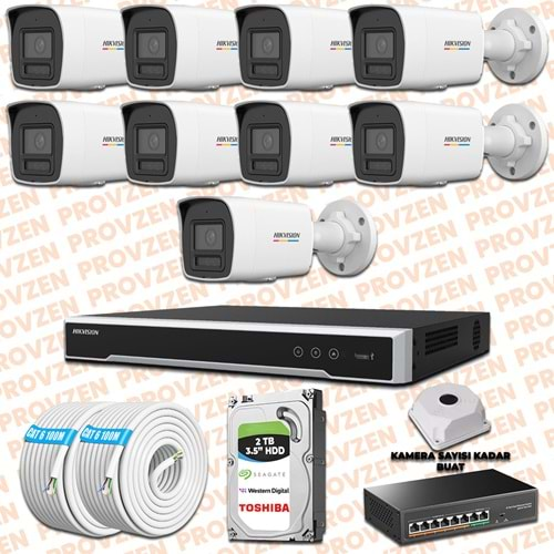 PROVZEN HIKVISION 9 İP GÜVENLİK KAMERASI SETİ 4MP COLORVU HİBRİT