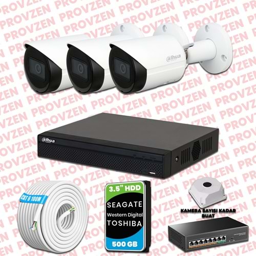 PROVZEN DAHUA 3 KAMERALI İP KAMERA SETİ 1080P GECE GÖRÜŞLÜ