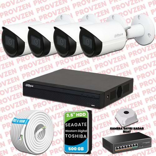 PROVZEN DAHUA 4 KAMERALI İP KAMERA SETİ 1080P GECE GÖRÜŞLÜ