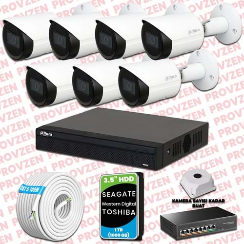PROVZEN DAHUA 7 KAMERALI İP KAMERA SETİ 1080P GECE GÖRÜŞLÜ