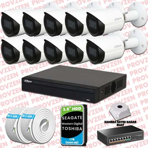 PROVZEN DAHUA 10 KAMERALI İP KAMERA SETİ 1080P GECE GÖRÜŞLÜ