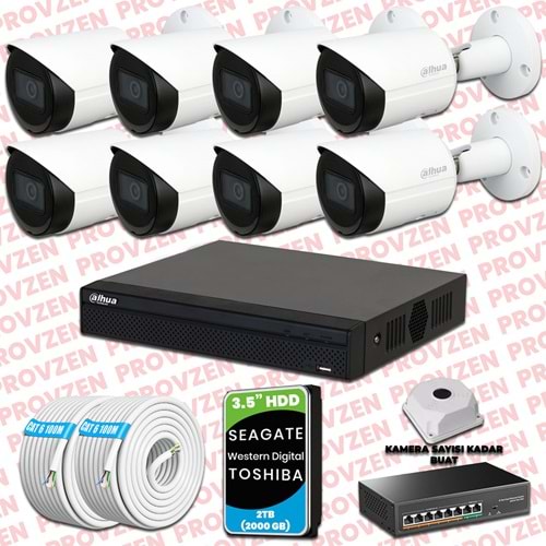 PROVZEN DAHUA 8 KAMERALI İP KAMERA SETİ 1440P GECE GÖRÜŞLÜ
