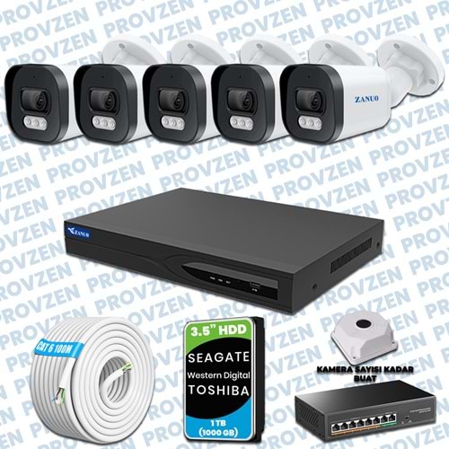 PROVZEN ZANUO 5 KAMERALI İP KAMERA SETİ 1080P MİKROFONLU