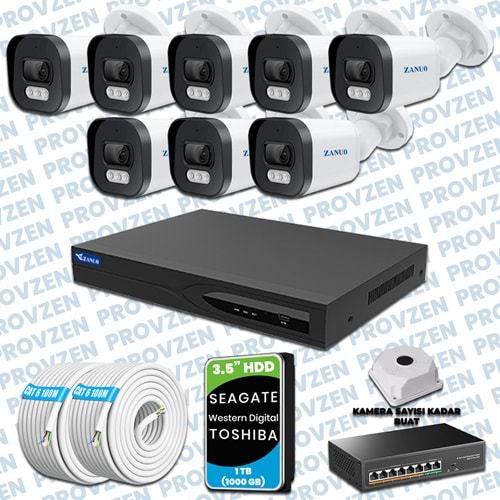 PROVZEN ZANUO 8 KAMERALI İP KAMERA SETİ 1080P MİKROFONLU