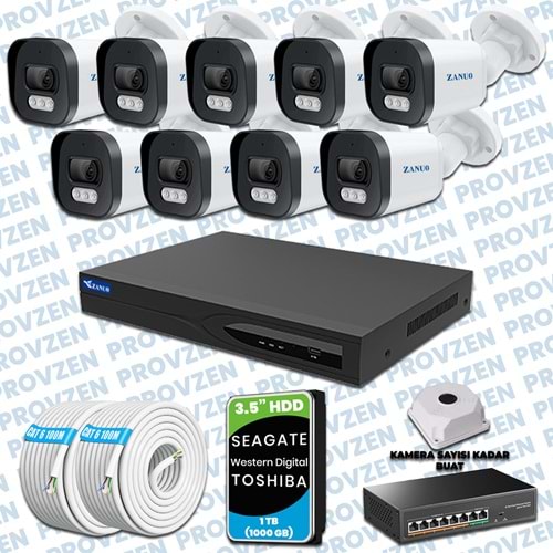 PROVZEN ZANUO 9 KAMERALI İP KAMERA SETİ 1080P MİKROFONLU
