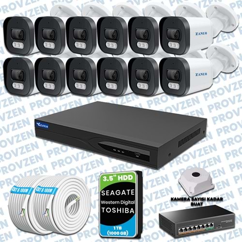 PROVZEN ZANUO 12 KAMERALI İP KAMERA SETİ 1080P MİKROFONLU