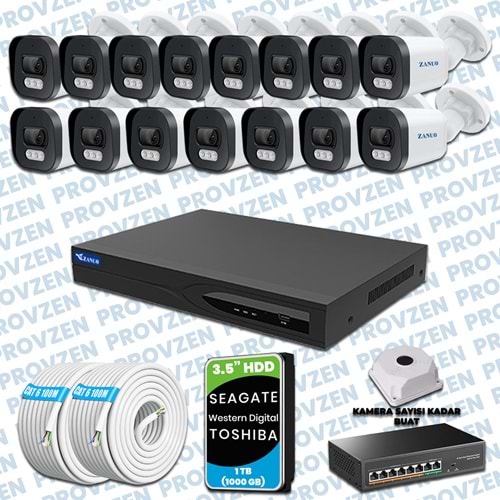 PROVZEN ZANUO 15 KAMERALI İP KAMERA SETİ 1080P MİKROFONLU