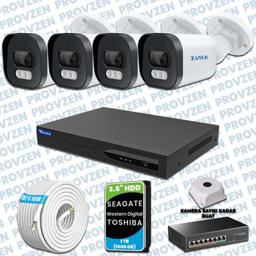 PROVZEN ZANUO 4 KAMERALI İP KAMERA SETİ 1440P MİKROFONLU