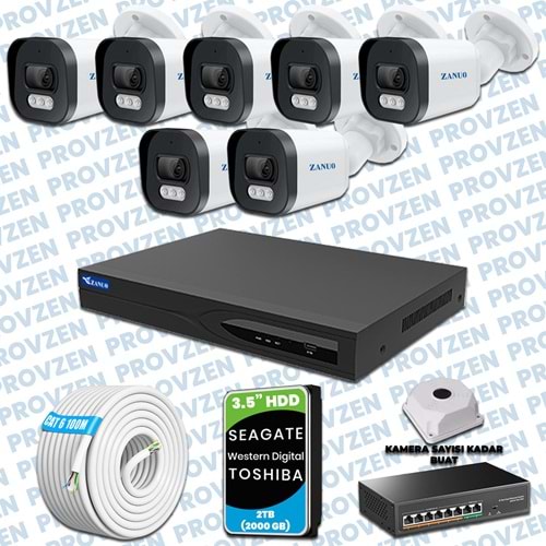 PROVZEN ZANUO 7 KAMERALI İP KAMERA SETİ 1440P MİKROFONLU