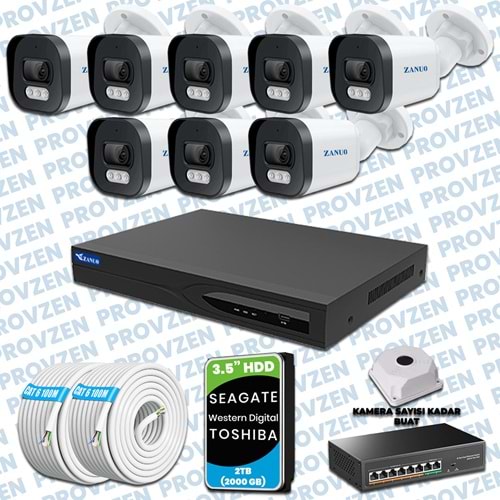 PROVZEN ZANUO 8 KAMERALI İP KAMERA SETİ 1440P MİKROFONLU