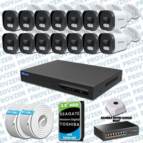 PROVZEN ZANUO 14 KAMERALI İP KAMERA SETİ 1440P MİKROFONLU