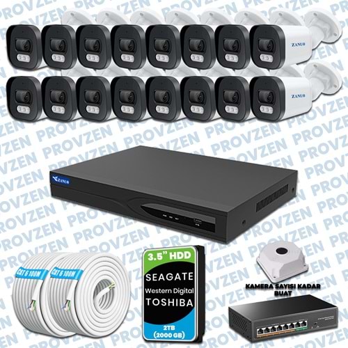 PROVZEN ZANUO 16 KAMERALI İP KAMERA SETİ 1440P MİKROFONLU